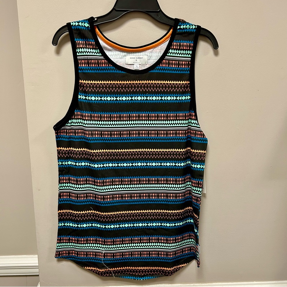 Ocean Current Sz S Men’s Black Orange & Blue Tank Top NWT